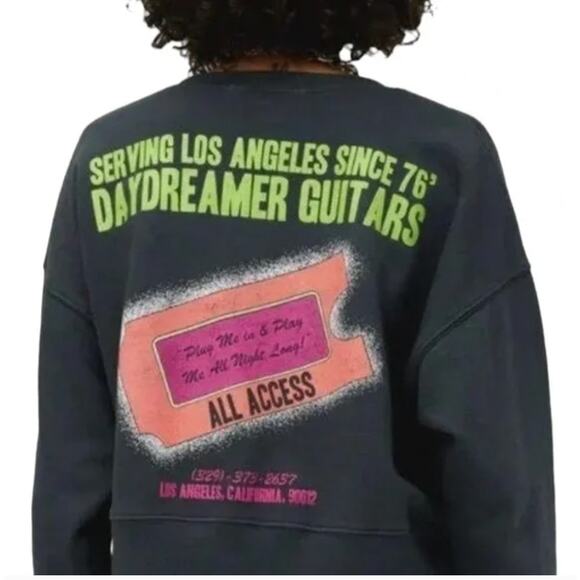 Daydreamer Street Guitar Shop Shrunken Crew Sweatshirt Vintage Black 2X NWT - Picture 8 of 10